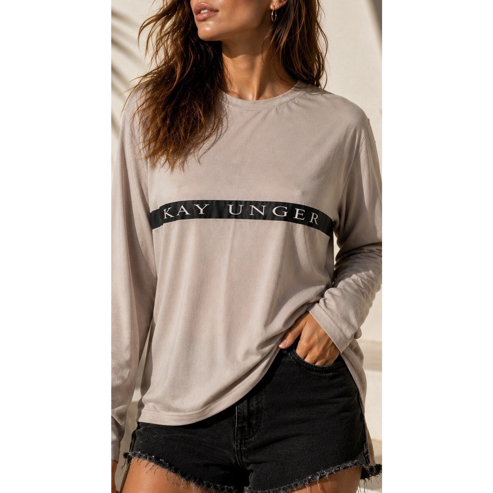 Kay Unger Beige Logo Sweatshirt Xl Women’s Long Sleeve Casual Lounge Top Nwt
